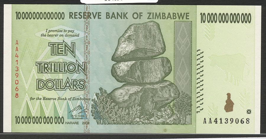 2008 Reserve Bank of Zimbabwe $10,000,000,000,000 Note (Ten Trillion Dollars), GemCU
